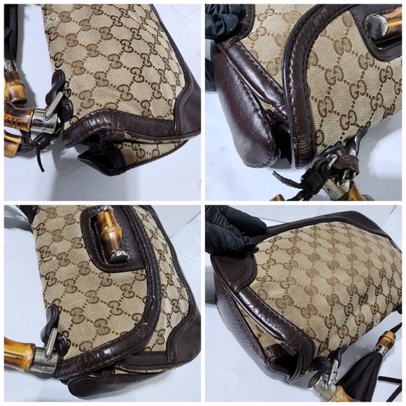 SOLD*Authentic GUCCI GG Canvas And Leather New Bamboo Top Handle Bag Beige/Brown - Picture 9 of 16